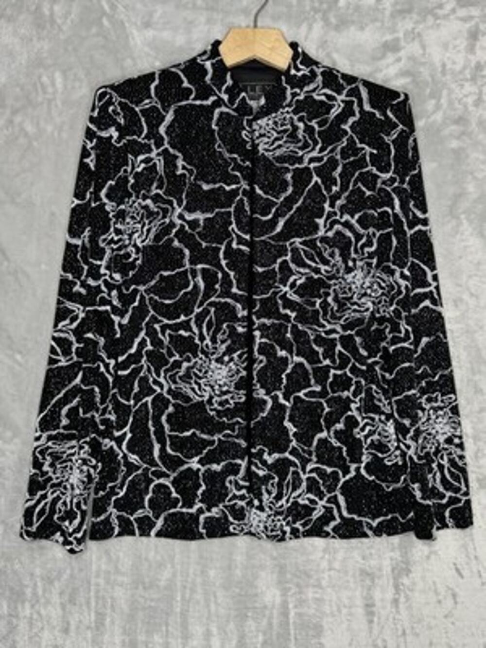 Alex Evenings Blazer Womens 8 Black Floral Glitter Knit Formal Jacket Wedding